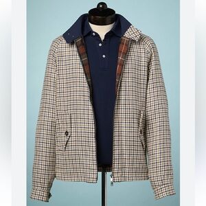 Spier & Mackay Check Harrington Jacket Men 38 Navy/Olive Guabello Wool Blend EUC